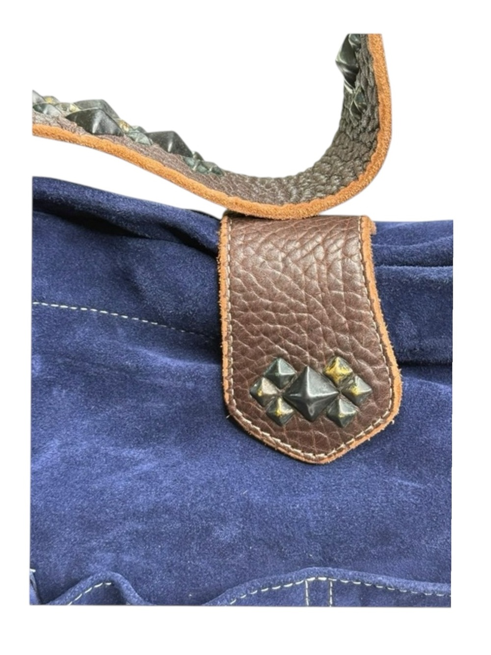 Limited Edition: Tylie ᪣ Y2K Utility Suede Hobo Bag ᪣ Pyramid Stud Strap ᪣ Blue - Picture 10 of 16